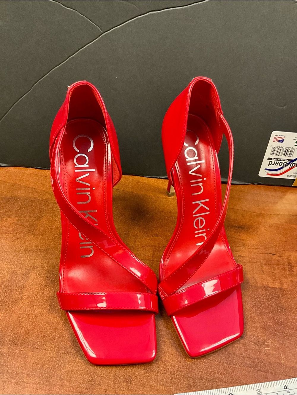 Calvin Klein Red Patent Square-Toe Strappy Heels